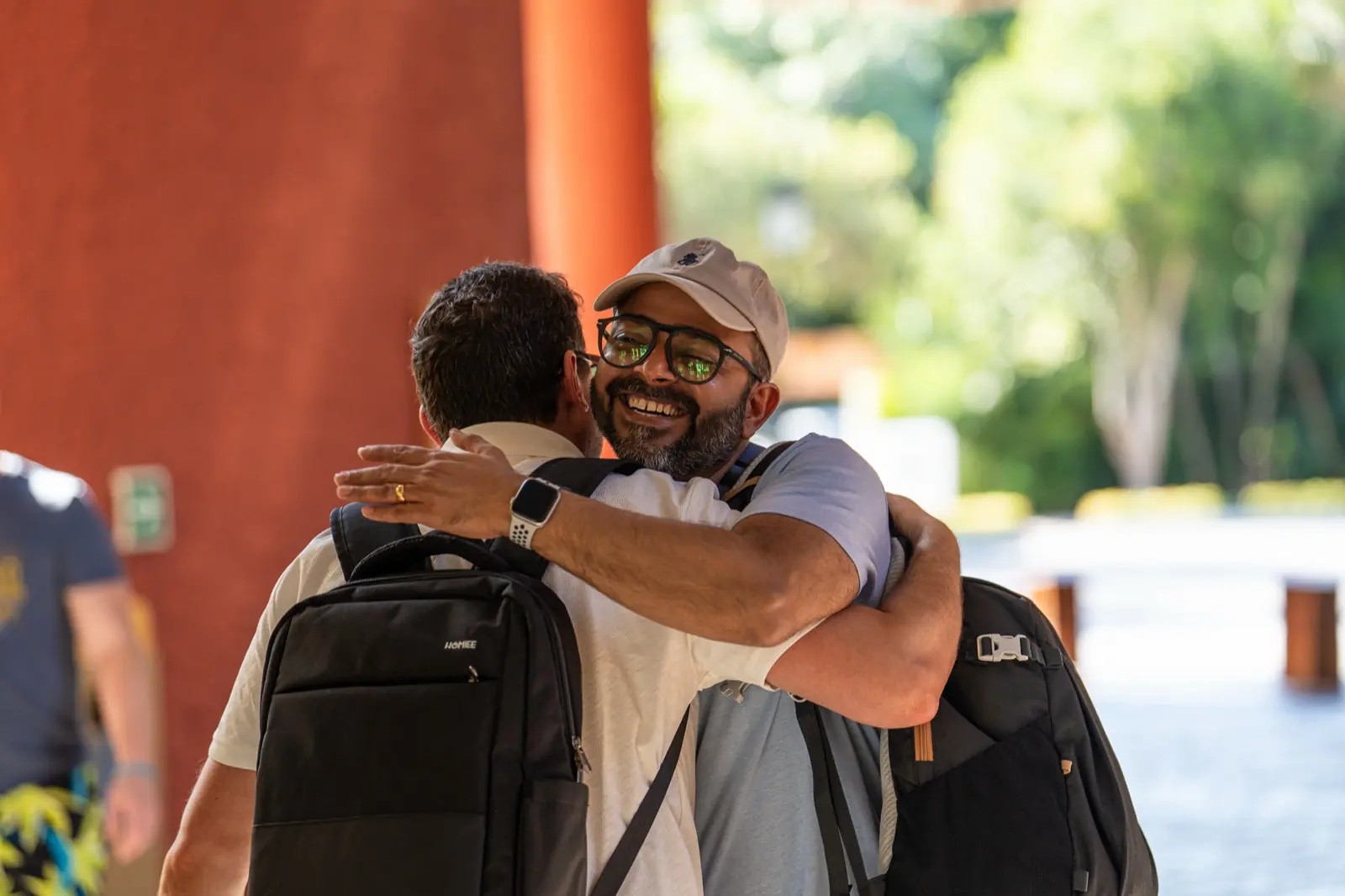 Brokers greeting each other on arrival